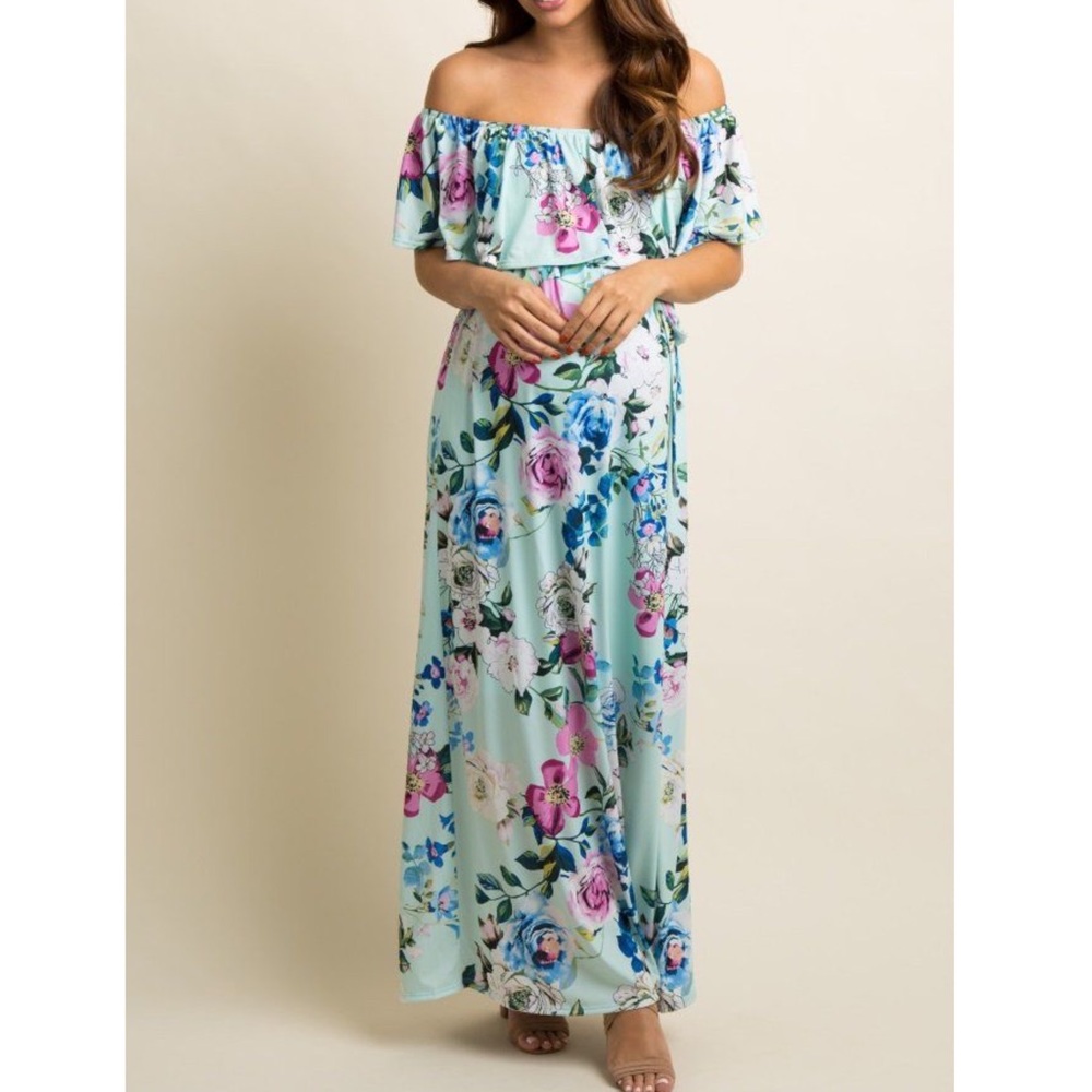 Pink Blush Long Floral Off shoulder Maxi 💐 Dress